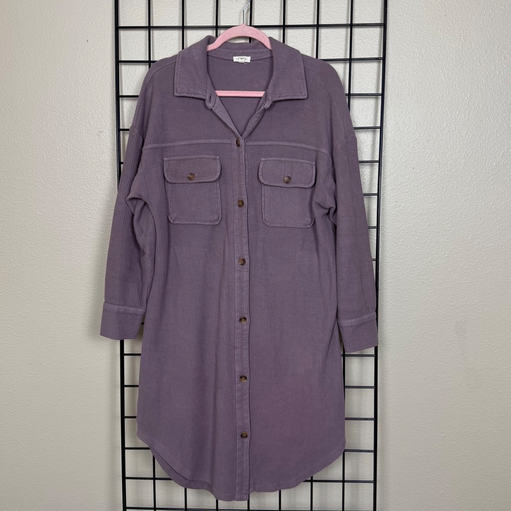 Pilcro Oversized Shacket Women Small Purple Textured Elbow Patch Fall Gorpcore